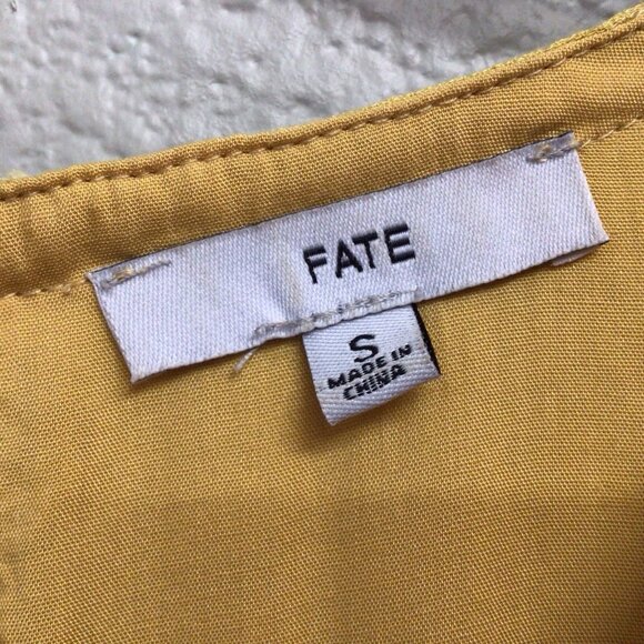 Fate Yellow Embroidered Bell Sleeve Top Boho Top Babydoll Loose Size Small - Picture 7 of 10